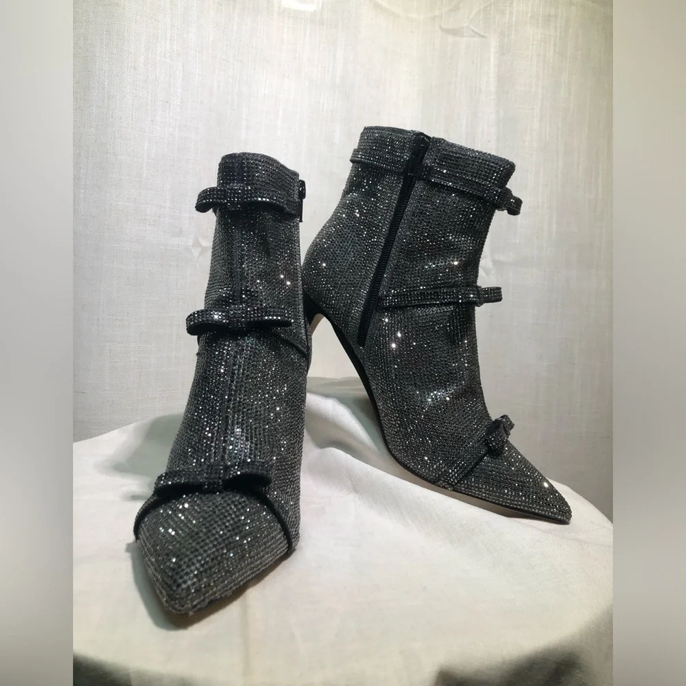 INC International Concepts Rhinestone Stiletto Ankle Boots w/ 3 tier Bow details